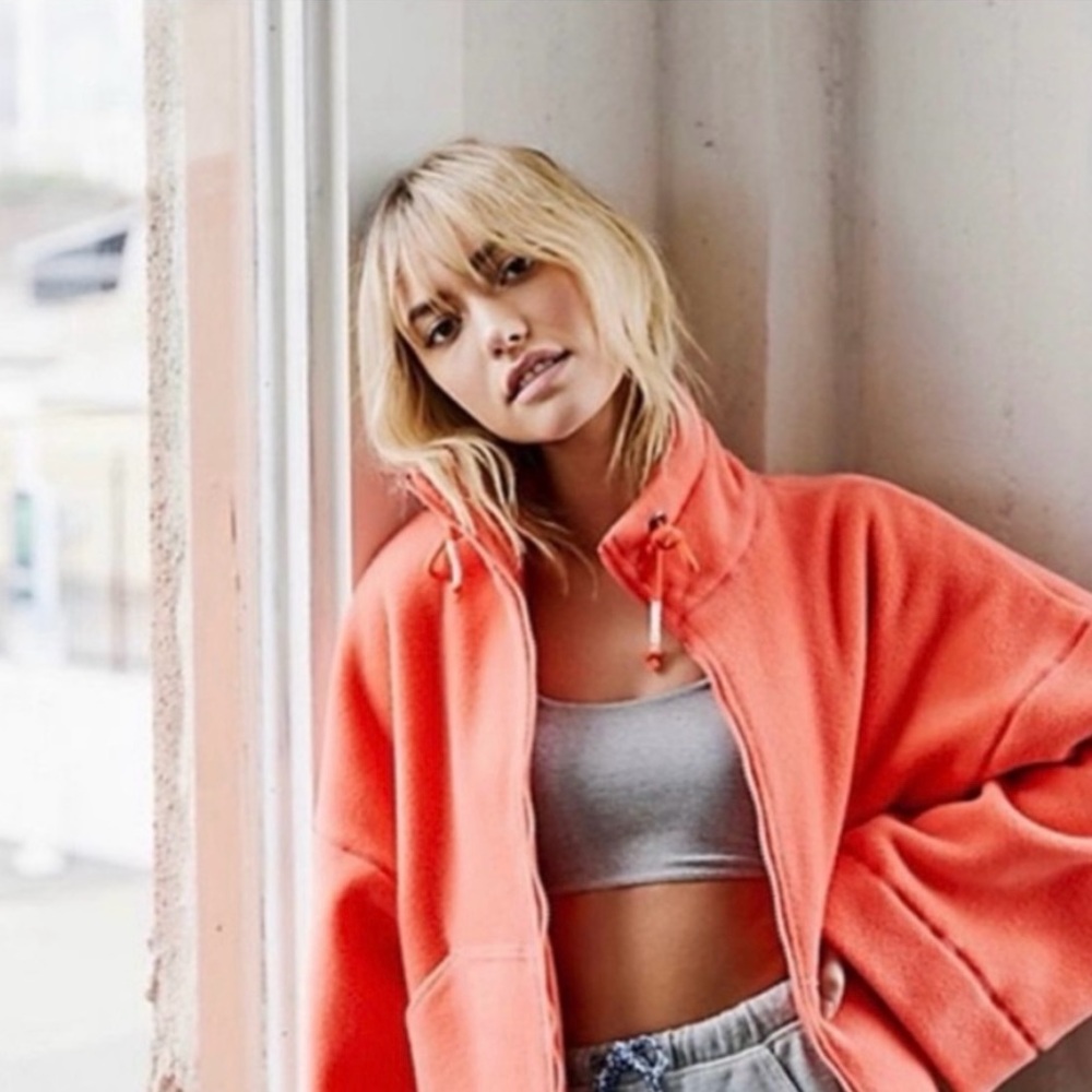 NEW! Free People Climb High Fleece Full Zip Hoodie Jacket in Peach / Coral